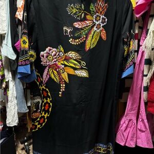 Etro Black Multi Floral Printed Short Sleeved Crepe Dress